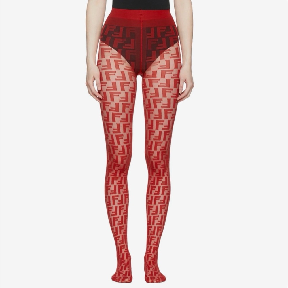 Fashionable Red Patterned Tights - Picture 2 of 2